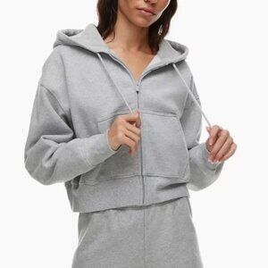 Aritzia TNA Cozy Fleece Boyfriend Boxy Zip Hoodie in Heather Dover Gray, Size S